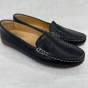 Samuel Hubbard Navy Blue Leather Penny Loafer Driving Shoes W2111 406 7.5 M